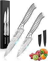 Vista 10 de MOSFiATA Juego de Cuchillos de Chef Profesional con Acero Inoxidable Alemán de Alto Carbono Juego de Cuchillos de Cocina de 3 Piezas con Protector