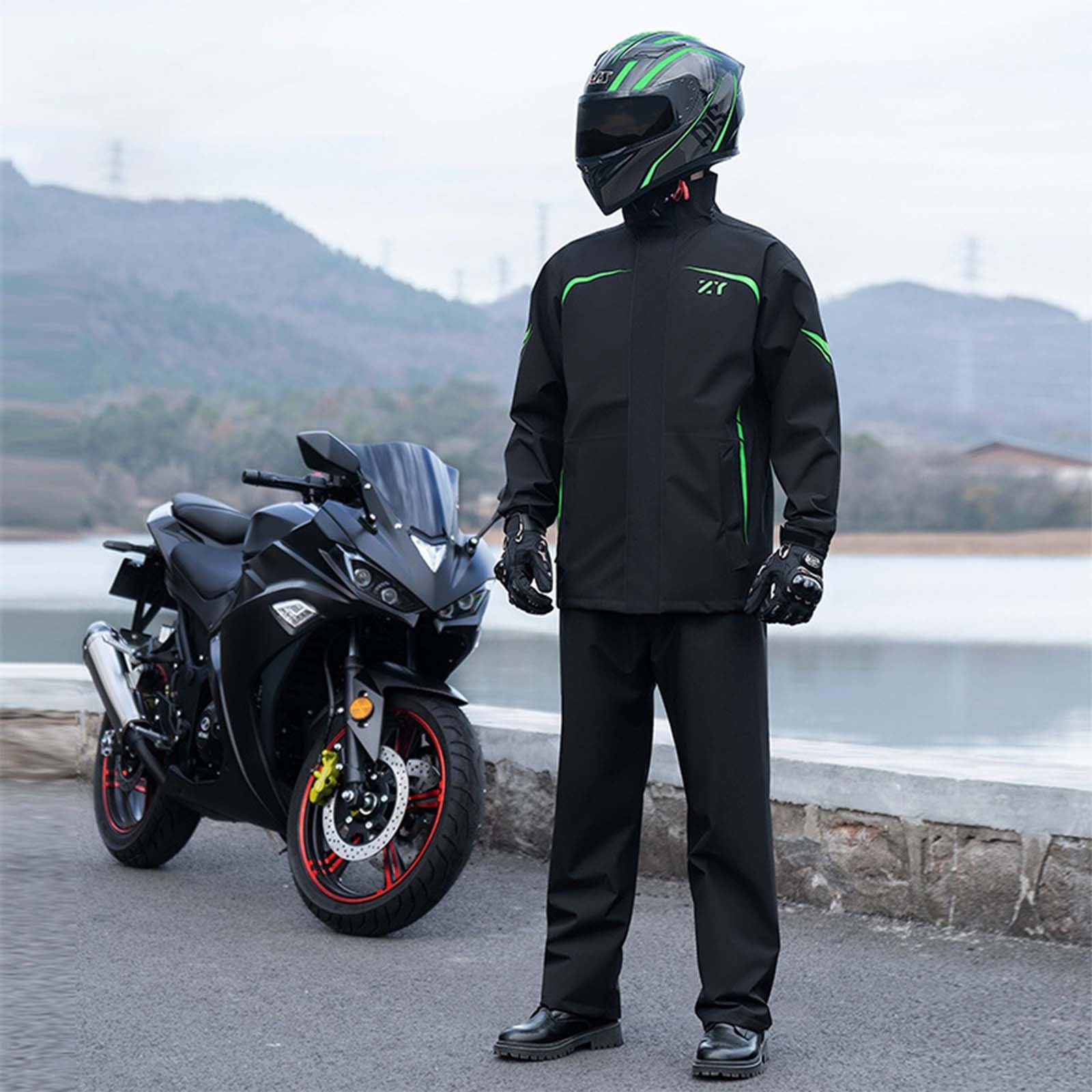 Regenanzug Motorrad Herren Damen Reflektierende Jacke und Hose Wasserdicht Regenanzug Herren Damen Set Wasserdicht 2-teilig Arbeitskleidung Wasserdicht Jacke und Überhose