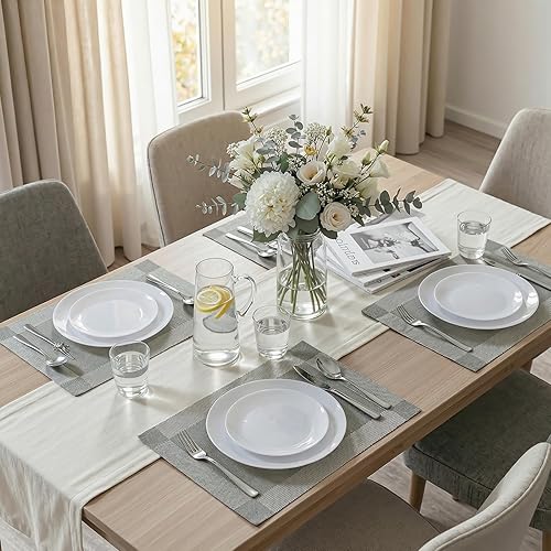 Miniatura 6 de KIRE 60 platos desechables blancos  Platos de plástico blanco resistentes para fiestasbodas  Incluye 30 platos llanos de 10.25 pulgadas y 30 platos