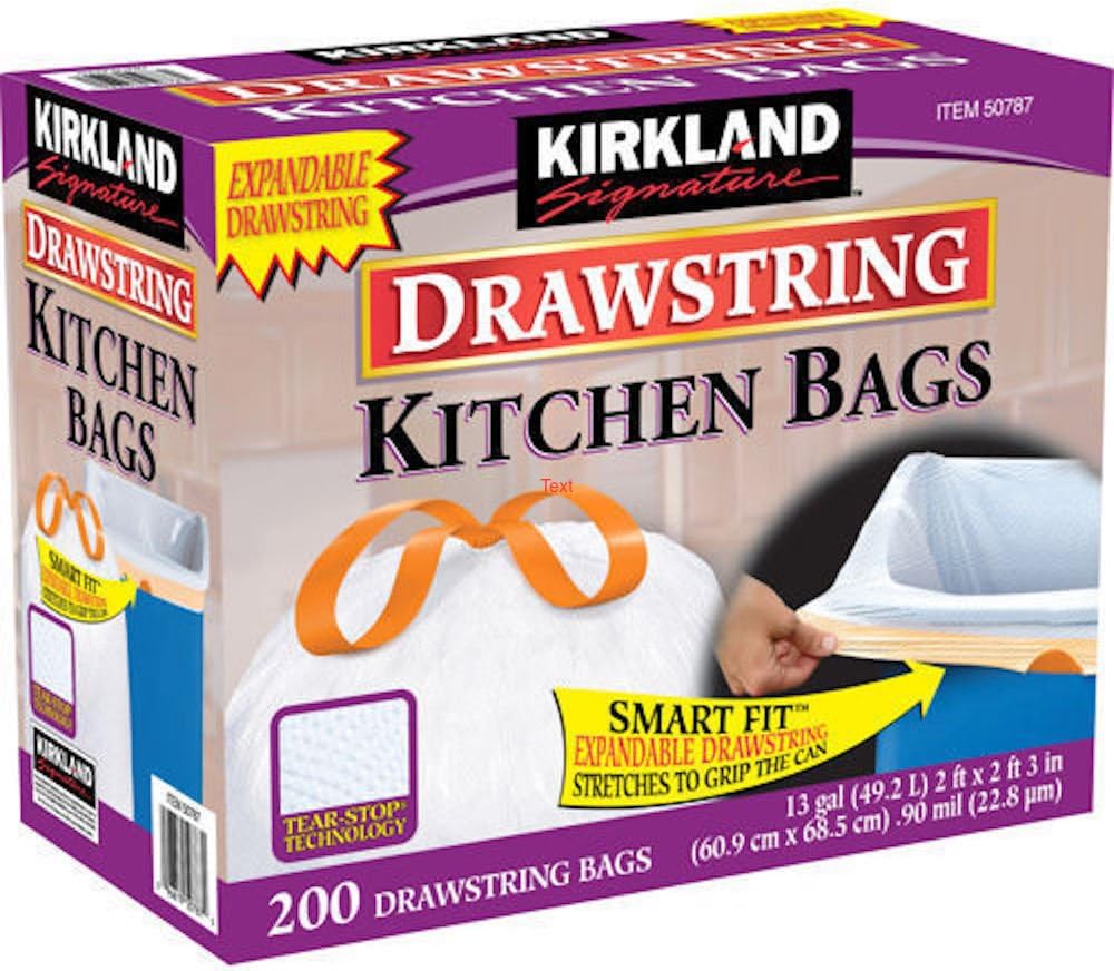 Signature 13 Gallon 200 Ct Carton 100% recyclable Heavy Duty Drawstring Kitchen Trash Bags Garbage Bag,White