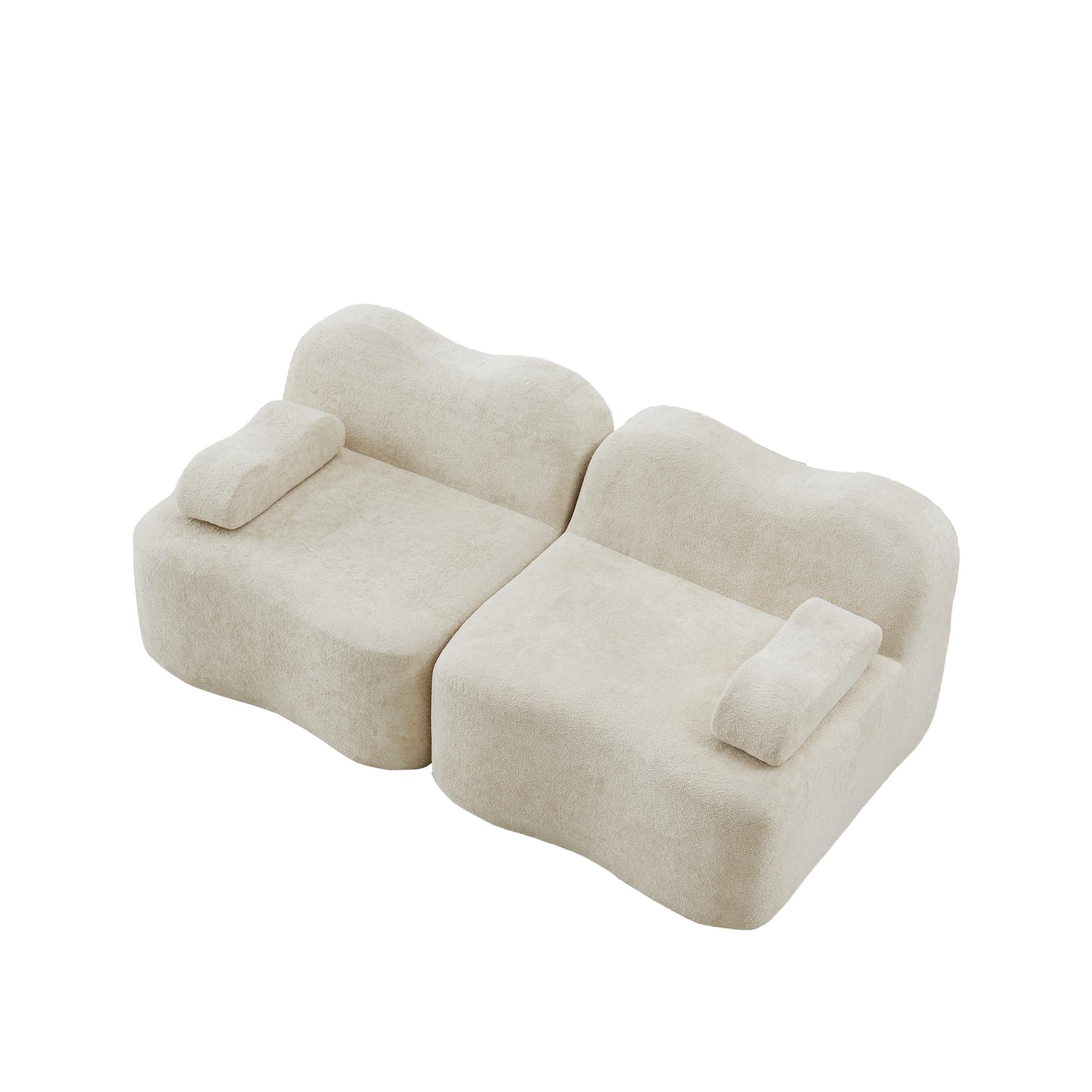MURUL Divano modulare a 2 posti, a forma di onda, cuscino profondo, braccioli mobili, per soggiorno e appartamento, non richiede montaggio, beige