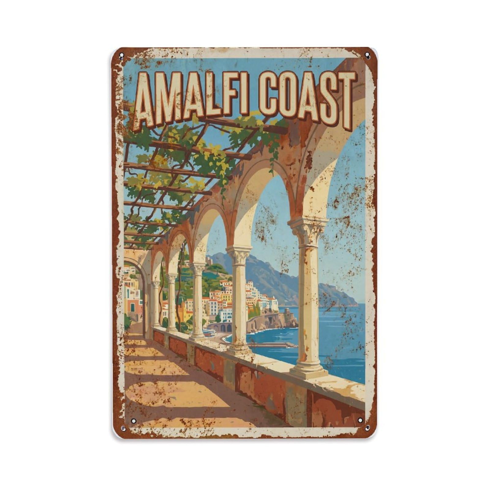 Vintage Travel Colonnade Italy Arched Metal Tin Sign Plaque Wall Decor for Cafe, Club Bar, Office, Home Garden Metal Poster 8x12Inch