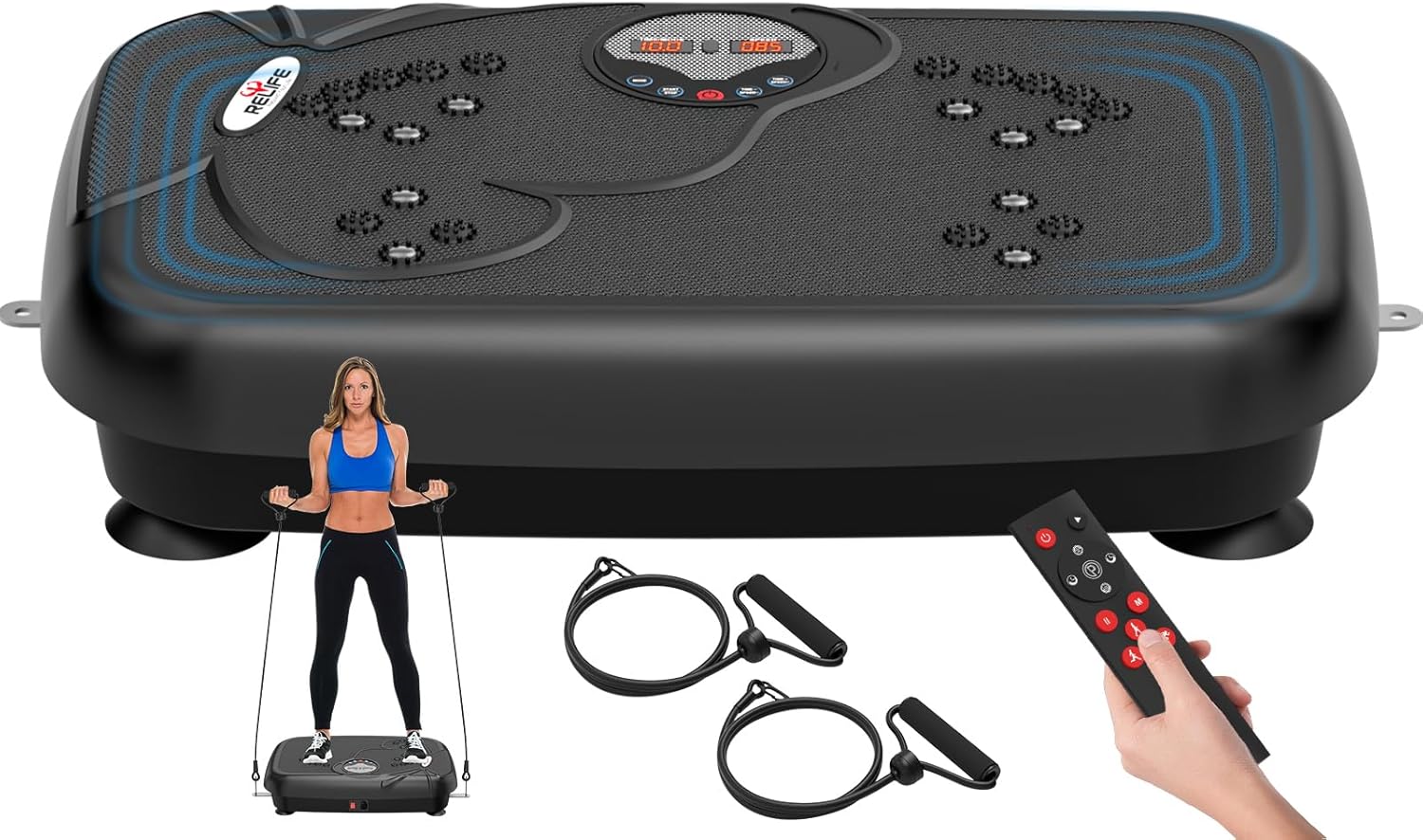 RELIFE REBUILD YOUR LIFE Vibration Plate Exercise Machine Fitness Platform Full Body Shaker Workout Vibrate Stand Board Lymphatic Drainage Shaking for Weight Loss Fat Burner at Home Gyms BLACK