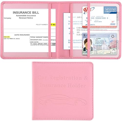 Cacturism Car Registration and Insurance Holder, Vehicle Glove Box Car Organizer，Women Interior Car Accessories Case for Cards, Essential Document, Driver License, Pink