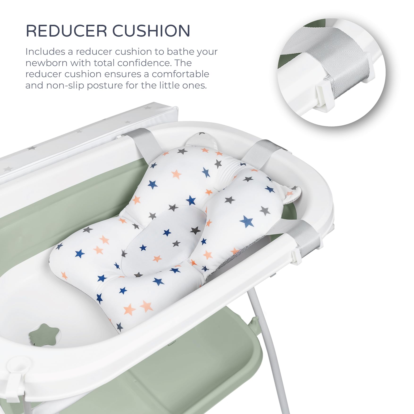 Ms BabyWorld ZOE Baby-Badewanne mit Füßen, Wickelunterlage, Reduzierkissen und Aufbewahrungskorb, bequem, leicht zu verstauen, mit Stöpsel und rutschfesten Füßen - Baby-Badewanne, faltbar und tragbar