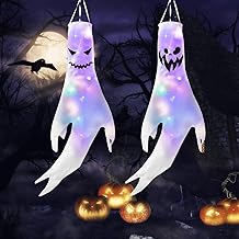 Herbst Pack of 2 Halloween Decoration, 140 x 57 cm Hanging Windsocks Flag Ghost Glowing, Halloween Decoration Outdoor Indoor with Ghost Face Pattern for Garden/Patio/Porch/Yard
