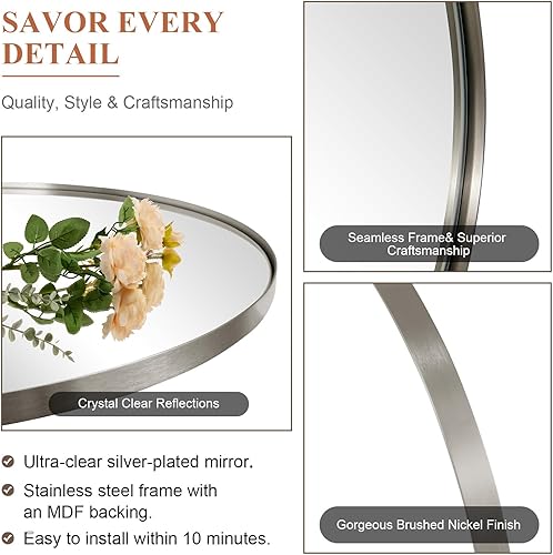Miniatura 3 de ANDY STAR Espejo arqueado, espejo de baño de níquel cepillado de 20 x 30 pulgadas, marco de metal de acero inoxidable, esquina redondeada superior
