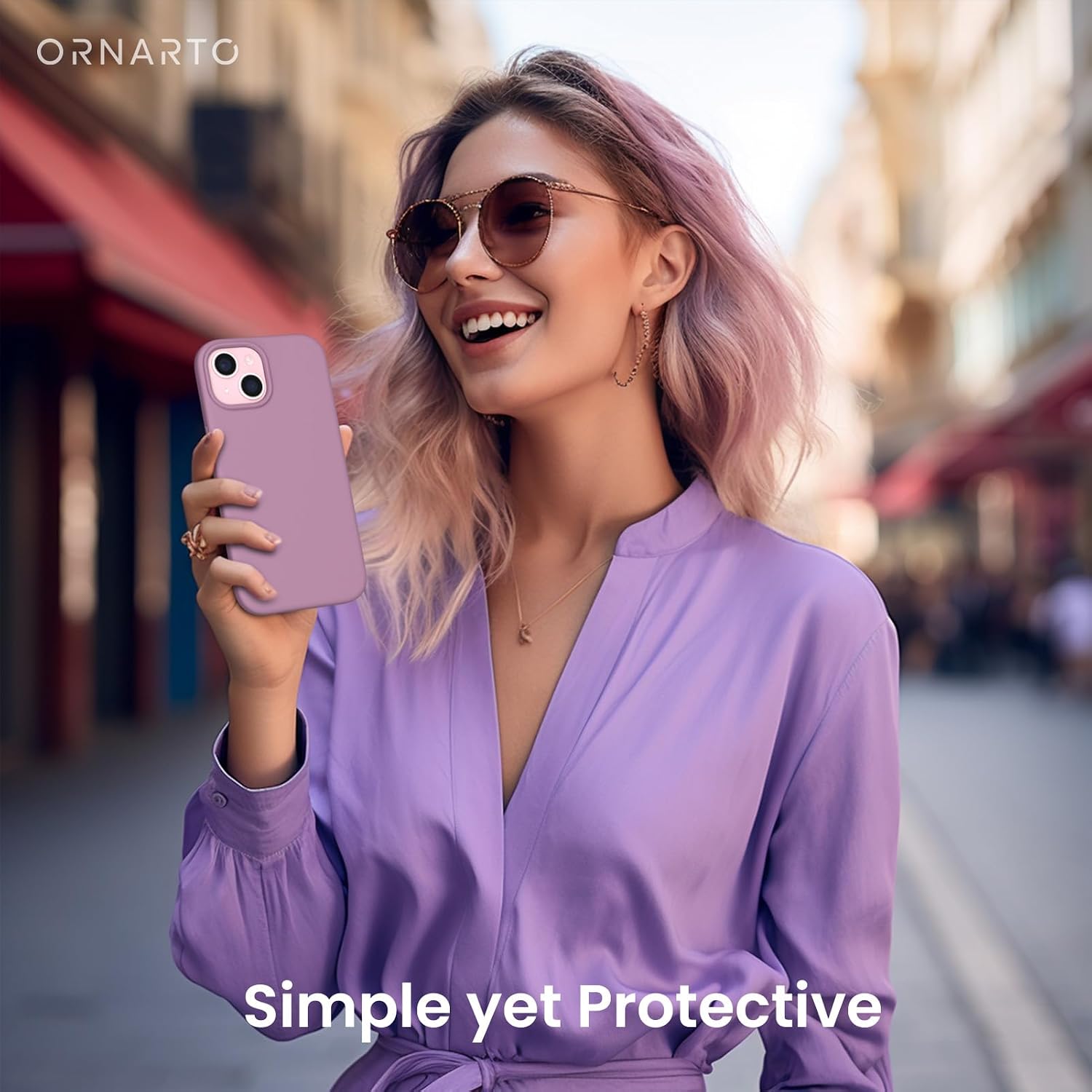 ORNARTO Compatible with iPhone 15 Plus Case 6.7", Slim Liquid Silicone 3 Layers Full Covered Soft Gel Rubber Cover Protective Phone Case with Anti-Scratch Microfiber Lining-Lilac Purple thumbnail
