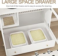 Vista 4 de MOOLIVE Caja de arena grande para gatos, mueble oculto para gatos con cajón y pasarela de fugas de arena, casa de gato de madera para dormitorio