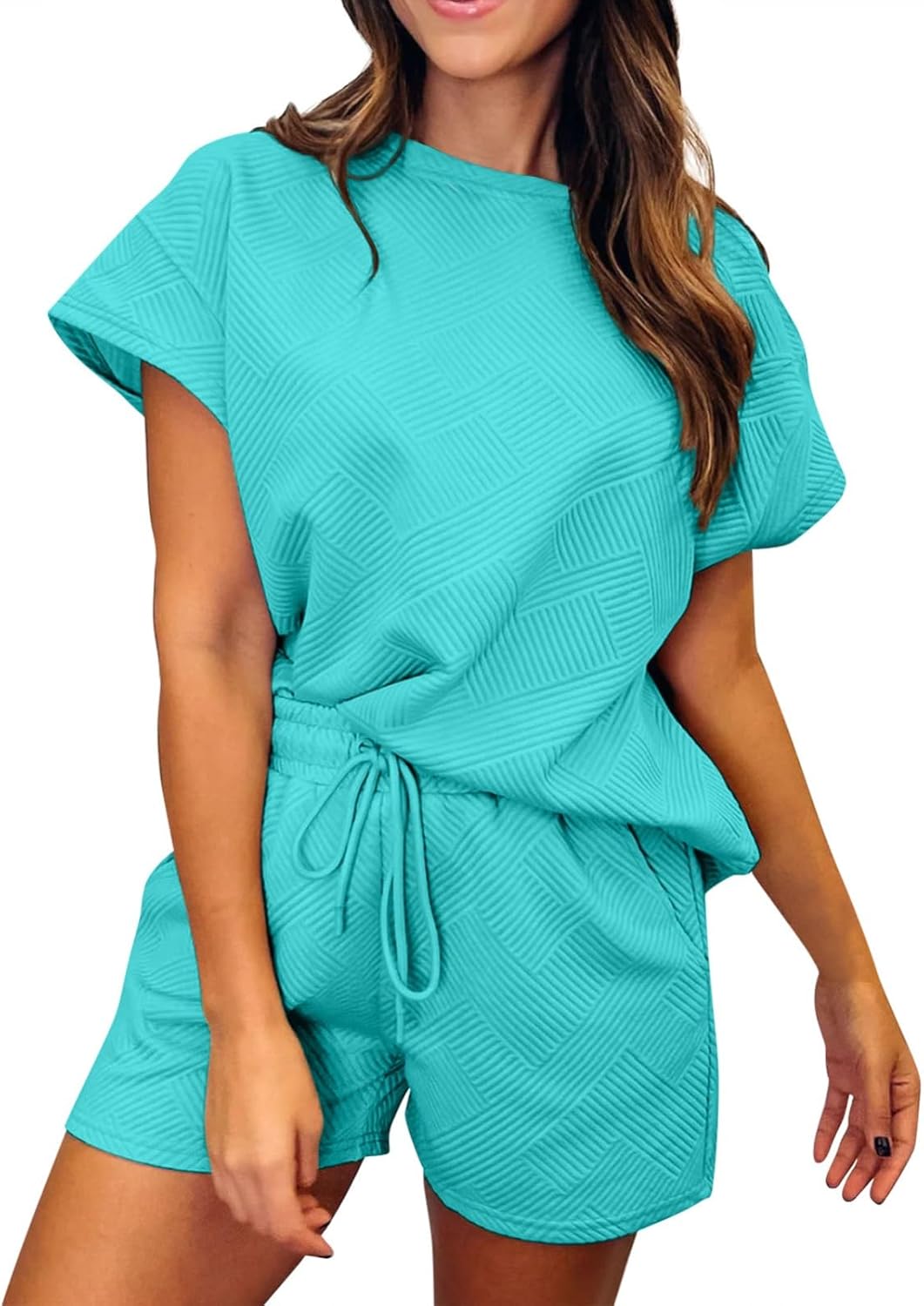 Damen Lounge Set 2-teilig - Sommer Farbblock Kurzarm Top & Shorts Für Yoga & Freizeit