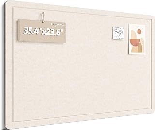 Fluxynara Filz Pinnwand 90 x 60 cm, Korktafel-Alternative mit 12 abnehmbaren Klebepads, faltbares Filz-Memoboard, Visionboard & Fotowand für Büro, Homeoffice, Kinderzimmer & Flur — Beige