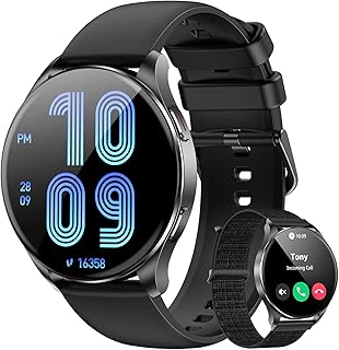 Smartwatch AMOLED 1.43"- Relógio Inteligente com Chamadas Bluetooth, 130+ Esportes, IP68，2 Pulseiras (Preto) - Unissex iOS/Android