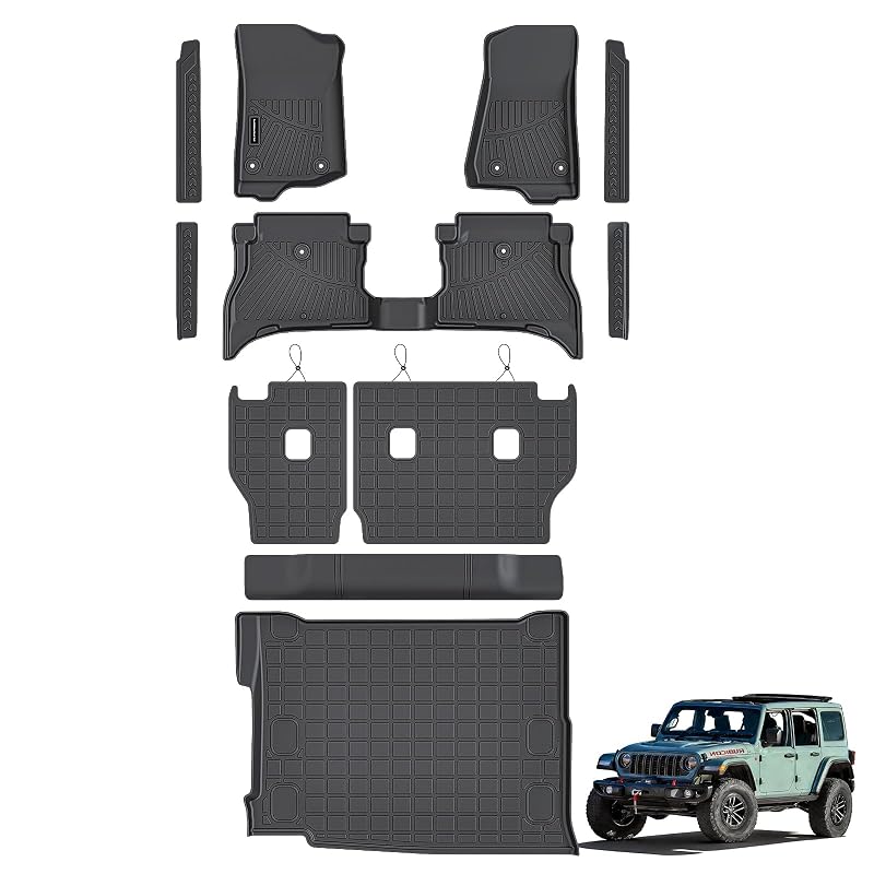 Kit de Tapetes Automotivos e Revestimento de Porta-Malas para Jeep Wrangler JL 4XE 4 Portas 2021–2026 SANBAN-AXE em TPE, Conjunto Completo