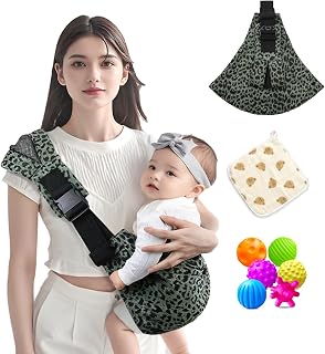 Baby Sling Carrier Adjustable Baby Sling 2025 Upgraded Toddler Sling Comfortable Baby Wrap Carriers Ergonomic-Designed, Travel Friendly Carrying 10-45 Lbs(Green Leopard)