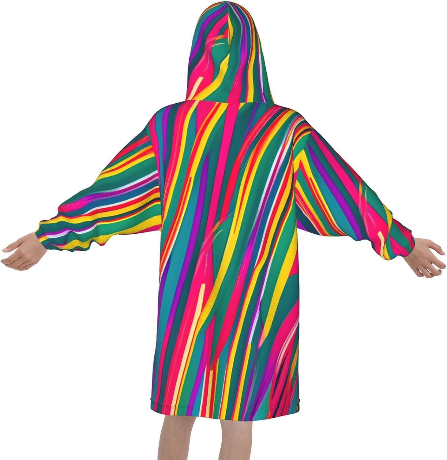 Rainbow Lines Print Oversized Blanket Hoodie, Wearable Blanket Hooded,Hooded Pullover With Pocket