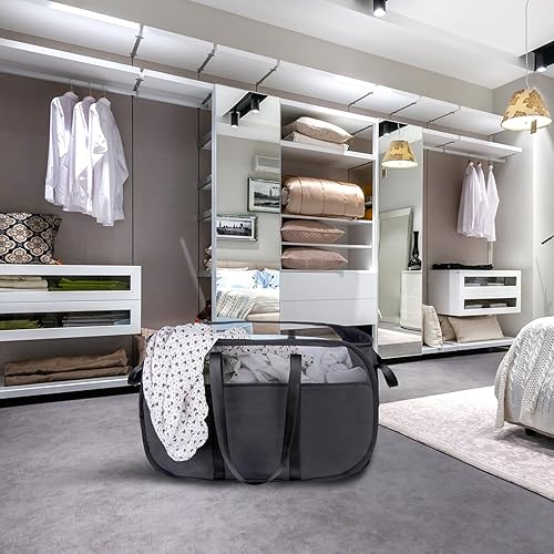 Miniatura 4 de Cesta de lavandería plegable, de malla, con correas extendidas para los hombros, asas resistentes y tela catiónica de alta calidad (negro)