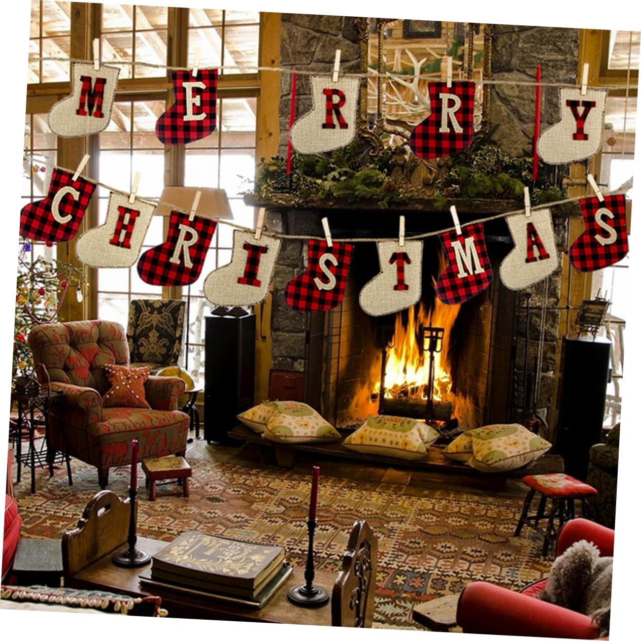 2pcs Christmas Hanging Banners Decorations for Tree Fireplace Xmas Party Supplies to Brighten Holiday Atmosphere
