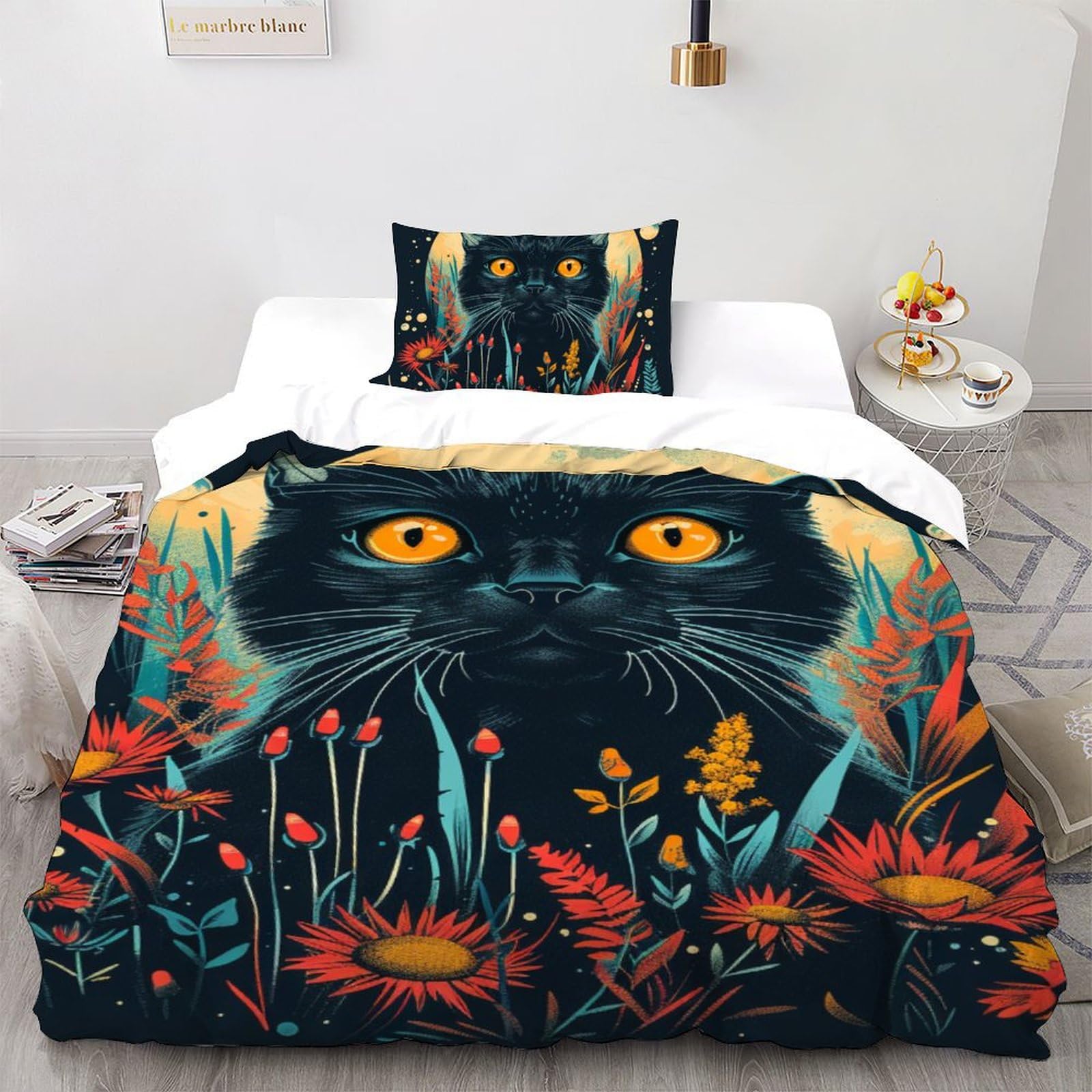 Housse de couette chat ensemble de literie microfibre imprimé animal 3D 135x200