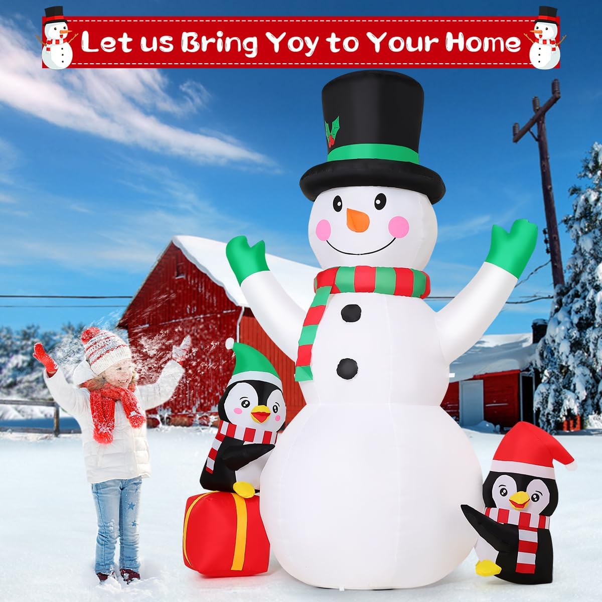 GOOSH 8 FT Christmas Inflatables Snowman Built-in Music Box & Rotating Colorful LED Lights, Christmas Inflatable Outdoor Decoration Blow Up for Holiday Party Xmas New Year
