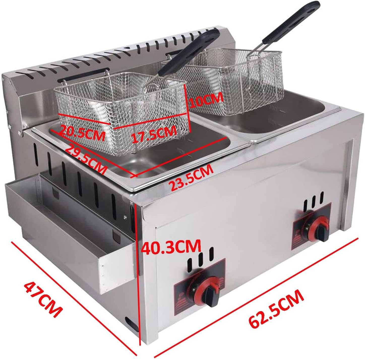 Friggitrice professionale a gas liquefatto in acciaio inox, professionale, 10 l, con potenza di fuoco regolabile e controllo della temperatura
