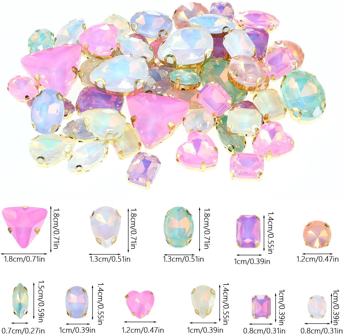 50 PCS Sew on Rhinestones Mixed Color Mixed Shapes Glass Rhinestones Sew on Crystal Gems Mental Flatback with Gold Claw for Jewelry Crafts Clothes DIY Craft Shoes Dress Jewelry Making - Image 5