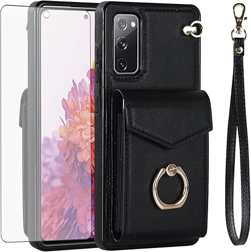Asuwish Funda de teléfono para Samsung Galaxy S20 FE 5G de 6.5 pulgadas con protector de pantalla de vidrio templado y anillo RFID tarjetero celular
