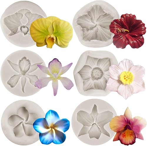 Molde de silicona de flor de hibisco, orquídea de hibisco, moldes de fondant, molde de caramelo de flores de plumeria, molde para decoración de