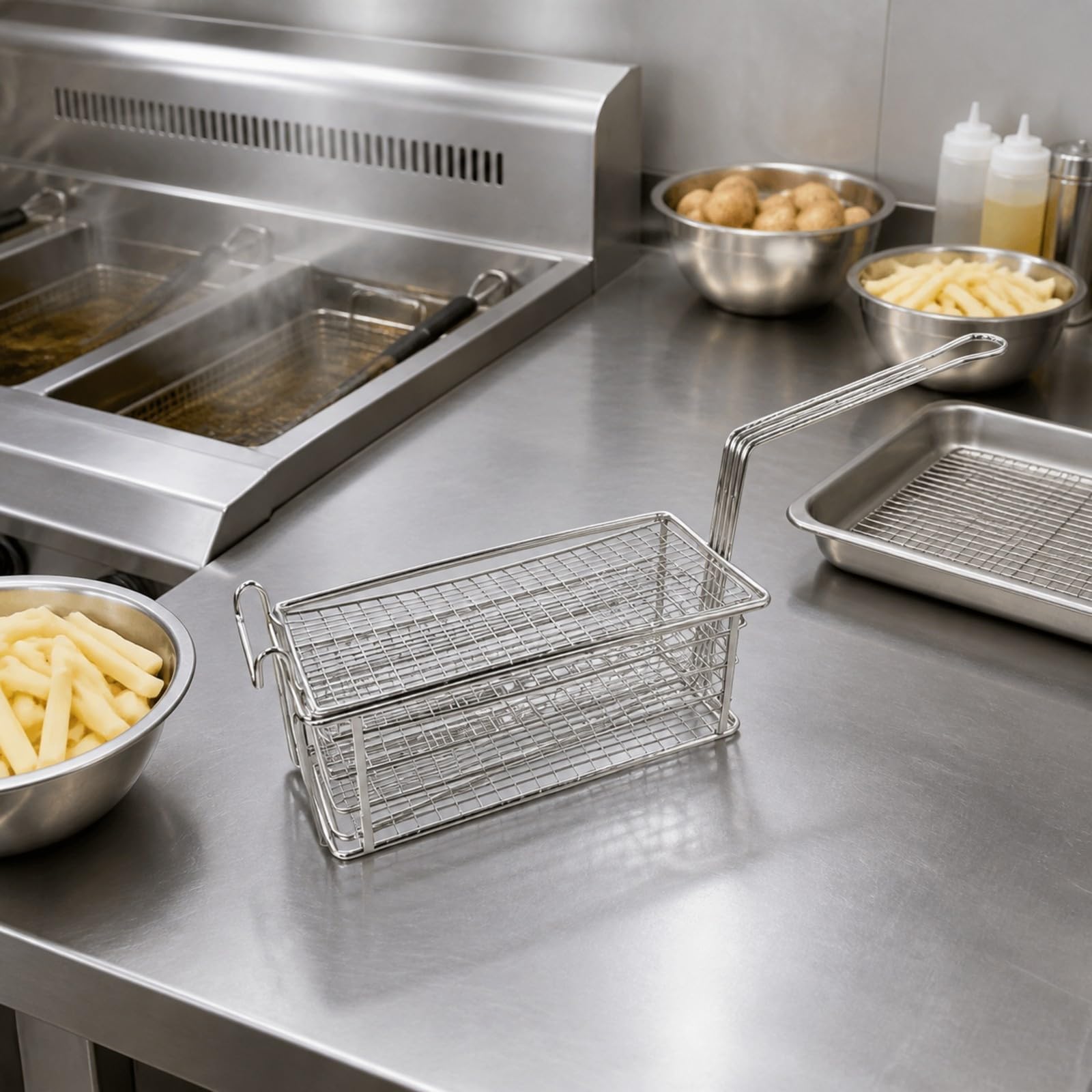 Cesta Freír | Cesta con Mango Largo, Antióxido, Utensilio, para Cocina, Cocineros, Profesionales, 4
