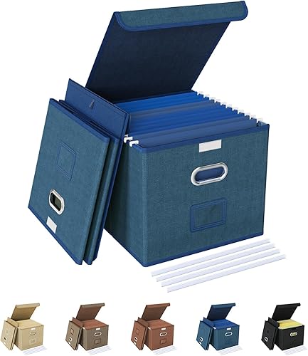 Oterri Paquete de 2 cajas organizadoras de archivos, caja de archivos, archivador pequeño para carpetas de cartas, caja de archivos portátil azul