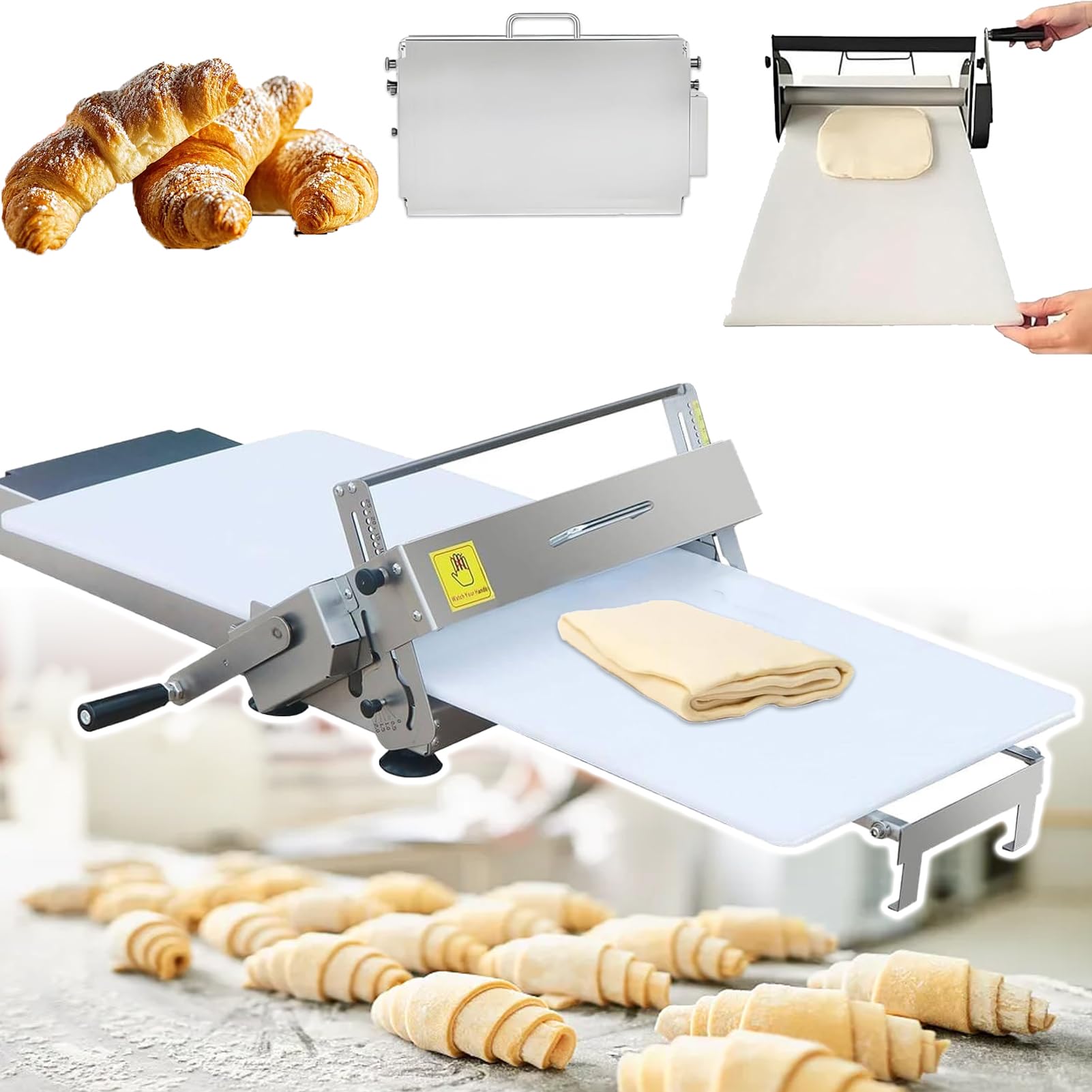 GYKOZY Folding Dough Sheeter with Sheeter Board, Stainless Steel, Adjustable 0.5-25mm, Manual Dough Sheeter Roller Machine for Croissants, Pizza, Pie Crust and Pastry