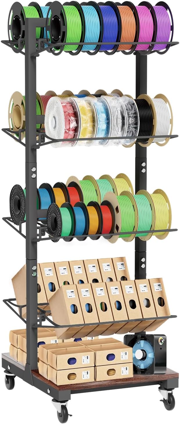 3d printer filament storage rack - 4 tier modular organizer with wheels for pla, abs, tpu spools - large capacity, dust-proof design - space-saving filament holder heavy-duty 3d printer accessories