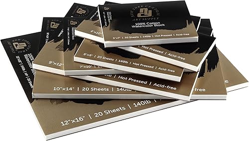 Miniatura 5 de New York Central Bloque de acuarela, prensa caliente de 140 libras, 4 x 10 pulgadas, 20 hojas, papel de acuarela archival para artistas,