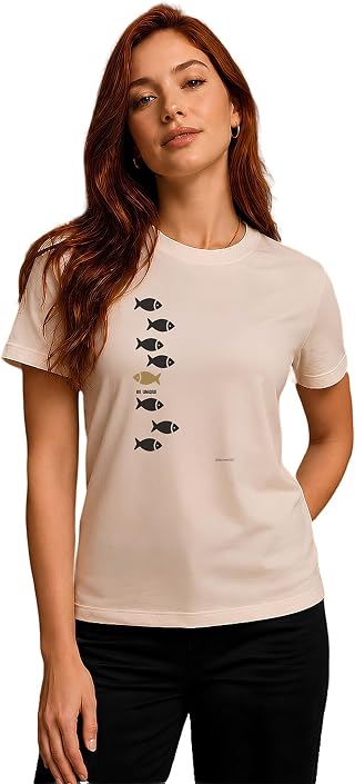 IB Shop Camiseta Feminina Motivacional Peixe Dourado Único Bege P