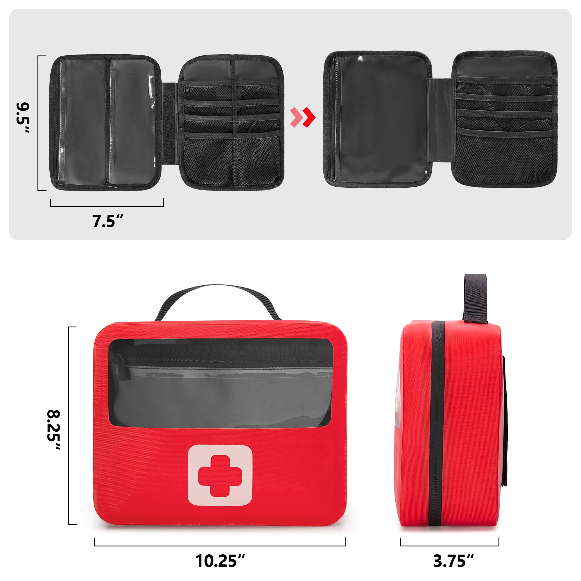 Marscamd Bolsa de primeros auxilios vacía impermeable con panel desmontable, pequeña bolsa médica con sistema Molle, color rojo (solo bolsa)