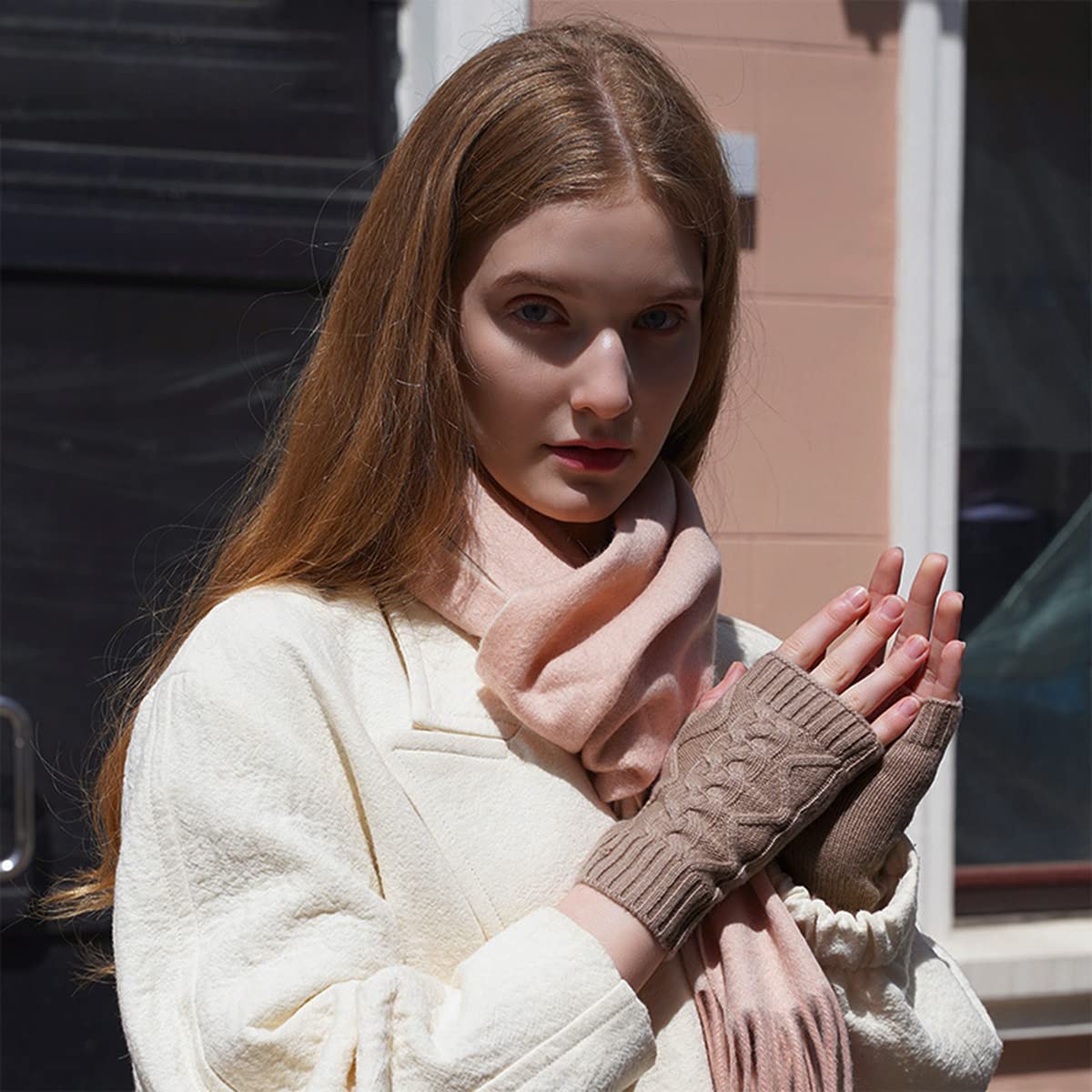 Guantes Sin Dedos de Puro Cachemir para Mujeres Hombres, Guantes Invierno de Medio Dedos para Muñeca Calentadores de Manos, Suave Cálido Manopla de Sin Dedos para Regalo Parejas Purple