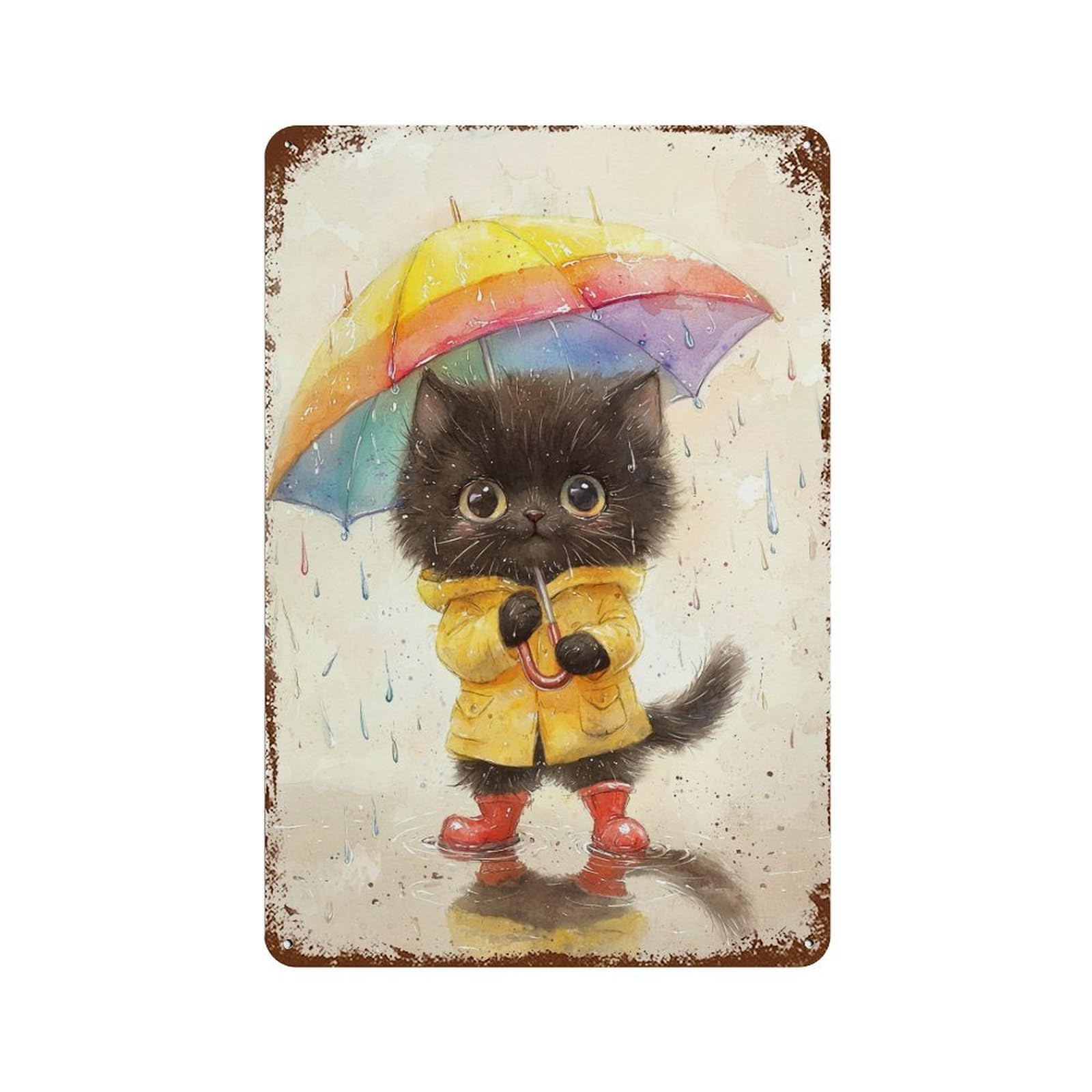 Garage Style Rainy Day Kitten-4 Vintage Metal Tin Sign 11.8"x7.9", Classic Wall Plaque for Bar And Workshop
