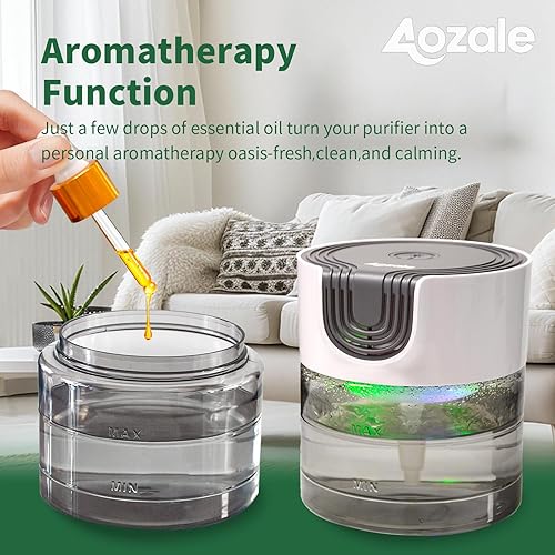 Miniatura 7 de Aozale Purificador de aire de agua para el hogar, purificadores de aire silenciosos a base de agua de velocidad variable con luz nocturna LED,