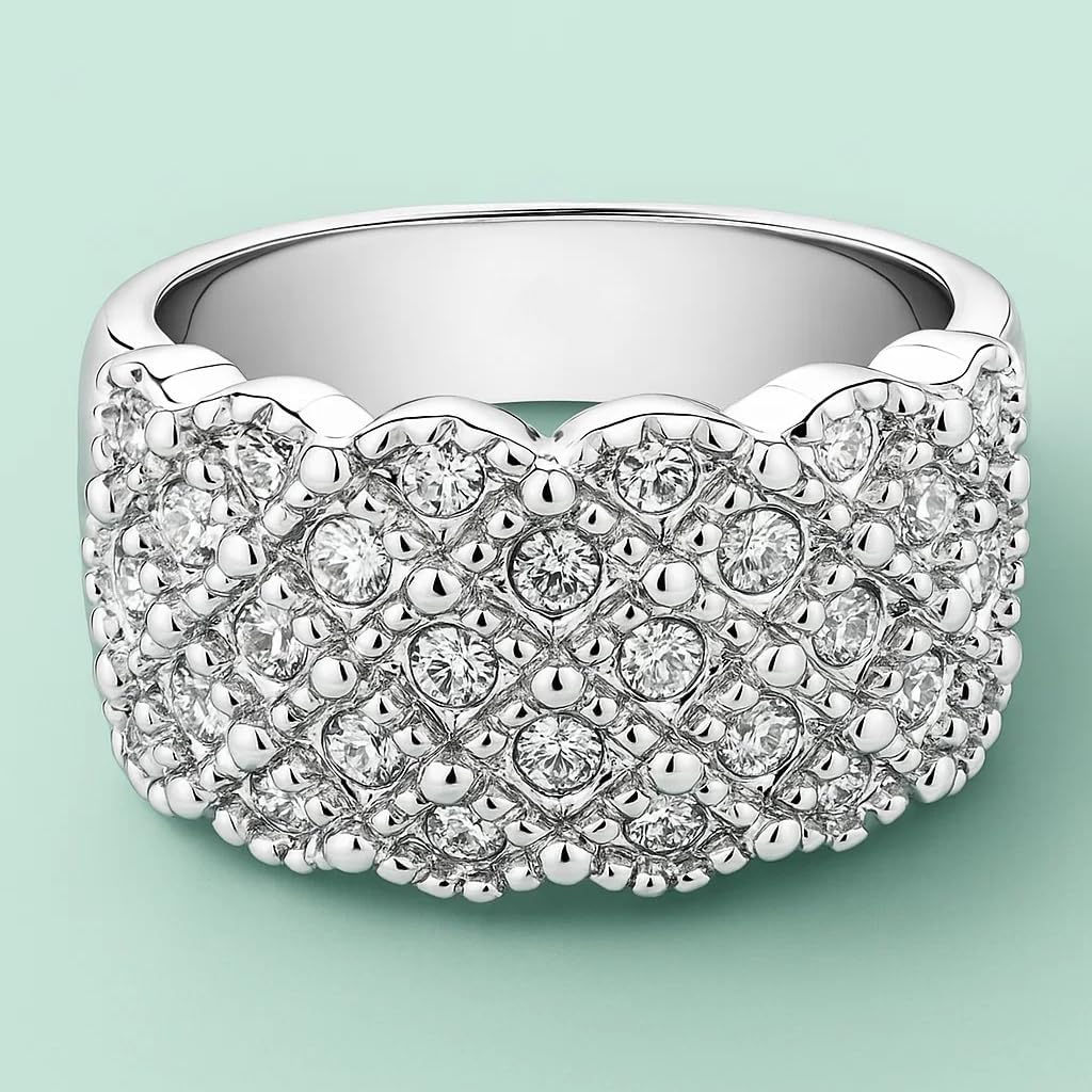 FAIRY COUPLE 11mm Wide Pave Band Ring for Women, 18K White Gold Plated Substantial 7.5g Statement Ring, Comfort Fit Tapered Band, Sparkling CZ Jewelry Gift for Her R238 - Image 4