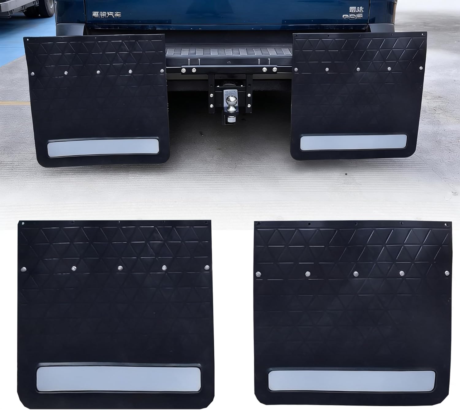 Heavy Duty Rubber Mud Flaps 2-Pack, 24x24Inch with Reflective Strips, for Pickup Trucks, Trailers, Semi Trucks, Splash Guards, Weather Resistant (Fender only)