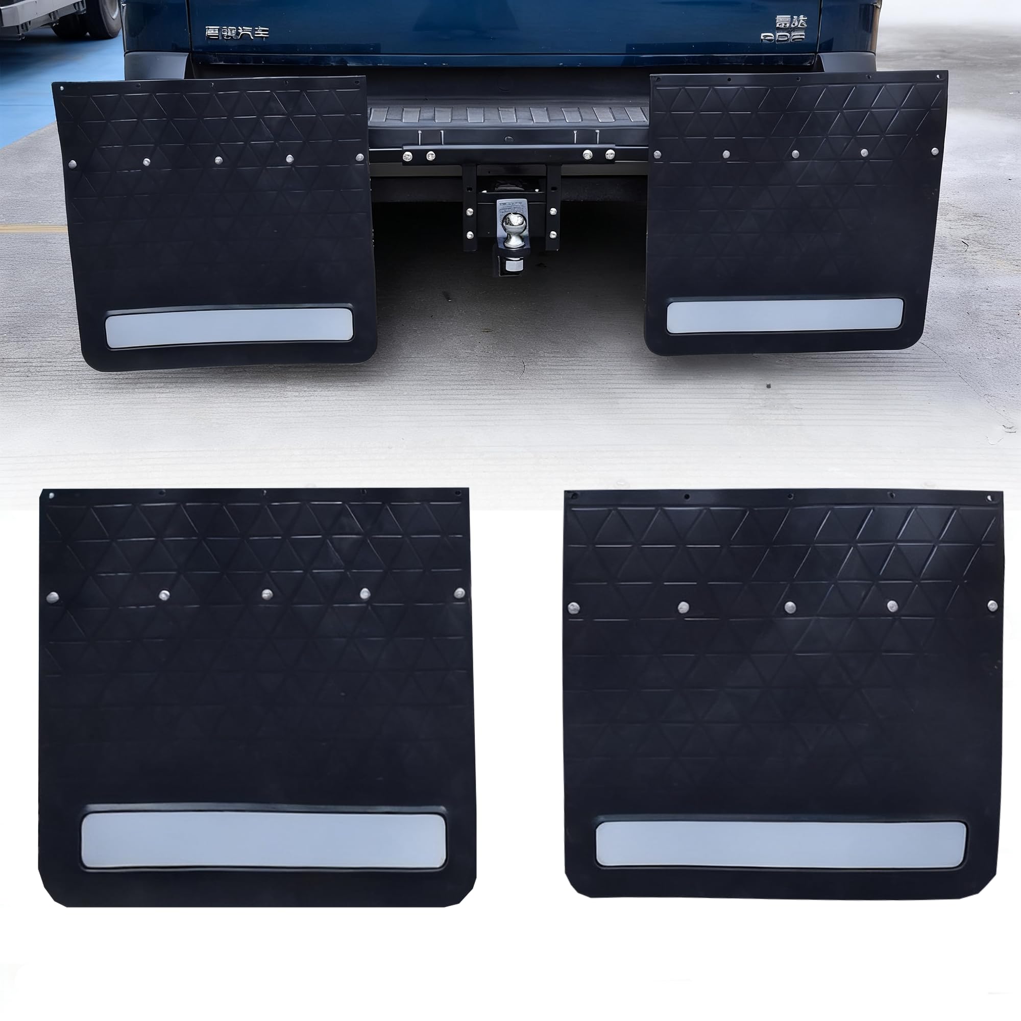 Heavy Duty Rubber Mud Flaps 2-Pack, 24x24Inch with Reflective Strips, for Pickup Trucks, Trailers, Semi Trucks, Splash Guards, Weather Resistant (Fender only)