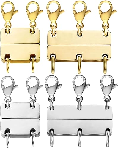 Kcctoo Cierre de capas para collar, separadores de joyas, oro y plata, cierre magnético de collar múltiple para mujer con aspecto en capas (4 piezas