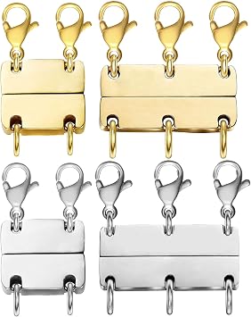 Kcctoo Necklace Layering Clasp Jewelry Separators Gold and Silver Magnetic Multiple Necklace Clasp for Women Layered Look 4pcs Gold + Silver