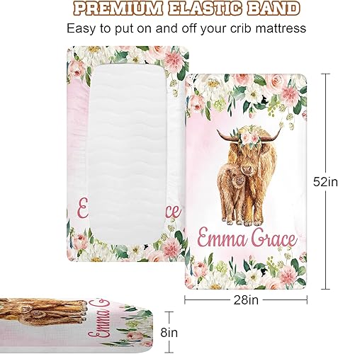 Miniatura 2 de Sábana bajera personalizada para cuna de 2 piezas con nombre, sábanas de colchón para cuna para bebés, niños y niñas, mini cuarto de bebé, sábana de