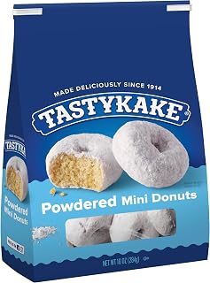Tastykake Powdered Sugar Mini Donuts, 10 oz Resealable Bag - Fluffy Sweet Snacks for Breakfast or Anytime, 4.5 Stars 1181 Reviews