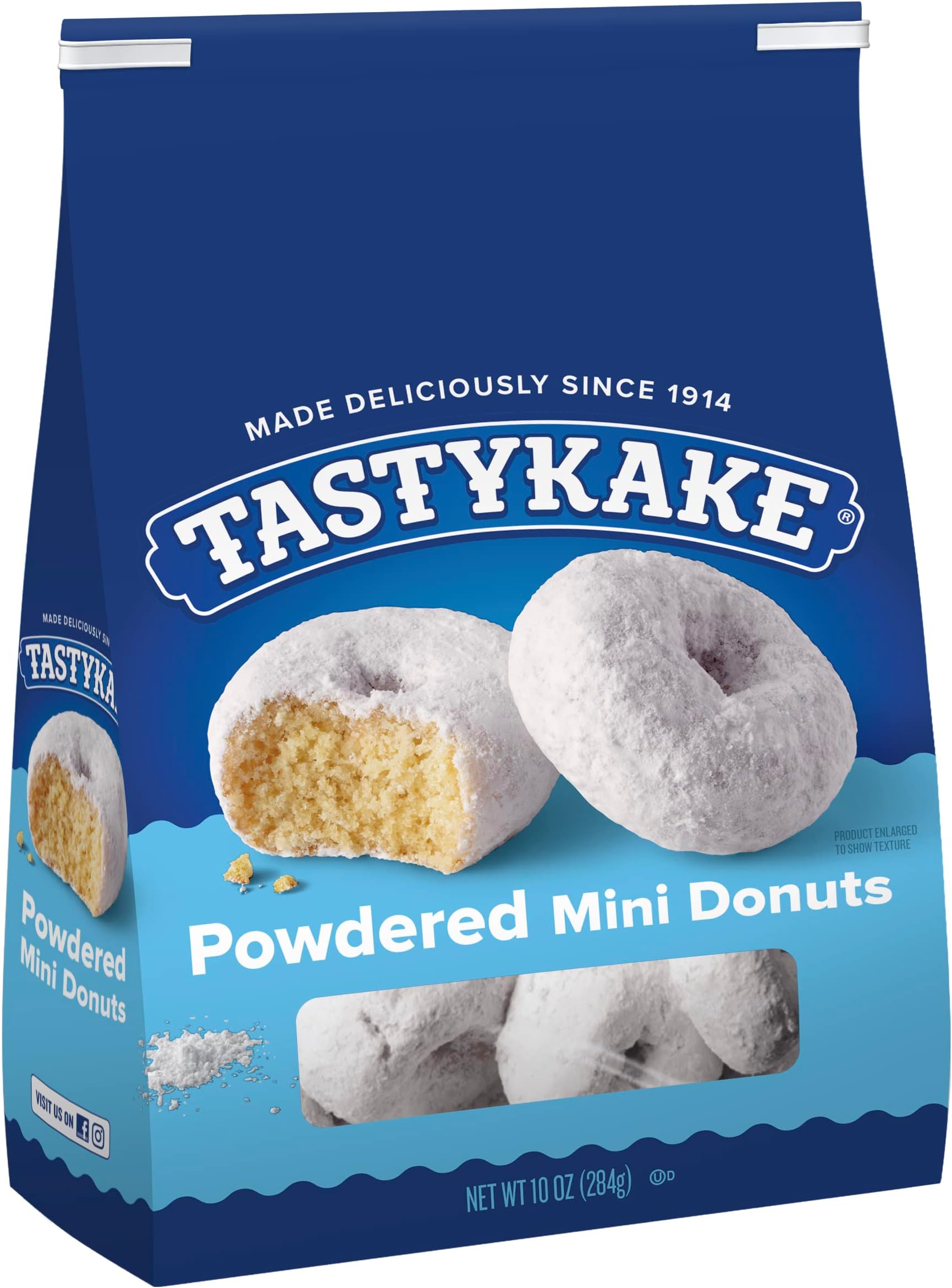 Tastykake Powdered Sugar Mini Donuts, Shareable Powdered Donuts, 10 oz Bag