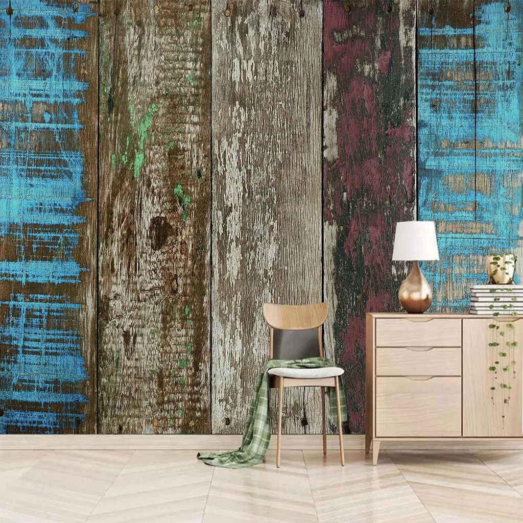 Papier Peint 3D Porte En Bois Bleu Poster Mural Geant