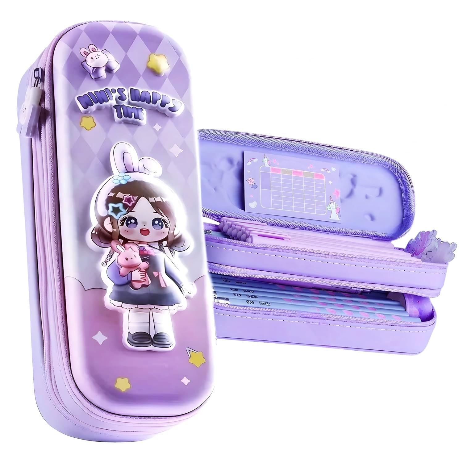 Sanghariyat® Premium Double Layer Girl Pencil Case 3D Cover Eva Space Doll Theme Large Capacity Pencil Zipper Pouch Bag Compass School Organizer Students Kids Stylish Pen Holder Stationery Box(Girl)-image-39