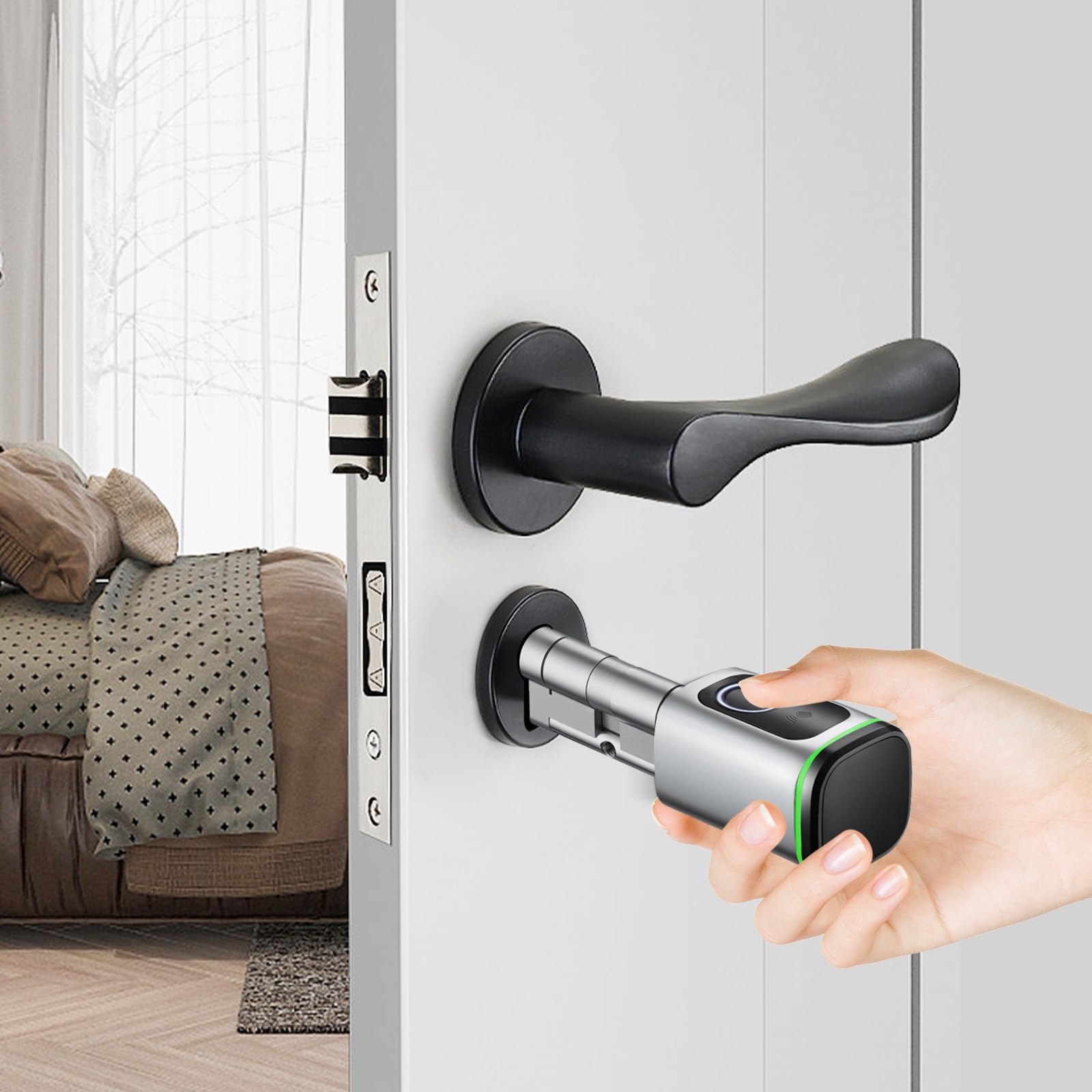 Serrure de porte électronique avec cylindre de serrure, cartes intelligentes et clé manuelle, serrure électronique intelligente pour la maison, contrôle par application intelligente, blanche, pour
