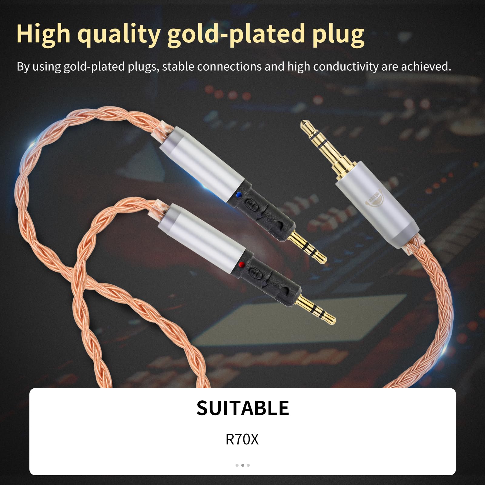 okcsc Cable de repuesto mejorado ZT16 R70X R70XA, cable de auriculares dual R70X a 3,5 mm, cable de cobre libre de oxígeno OFC de 16 núcleos, funciona para auriculares R70X R70XA de 4.92 pies
