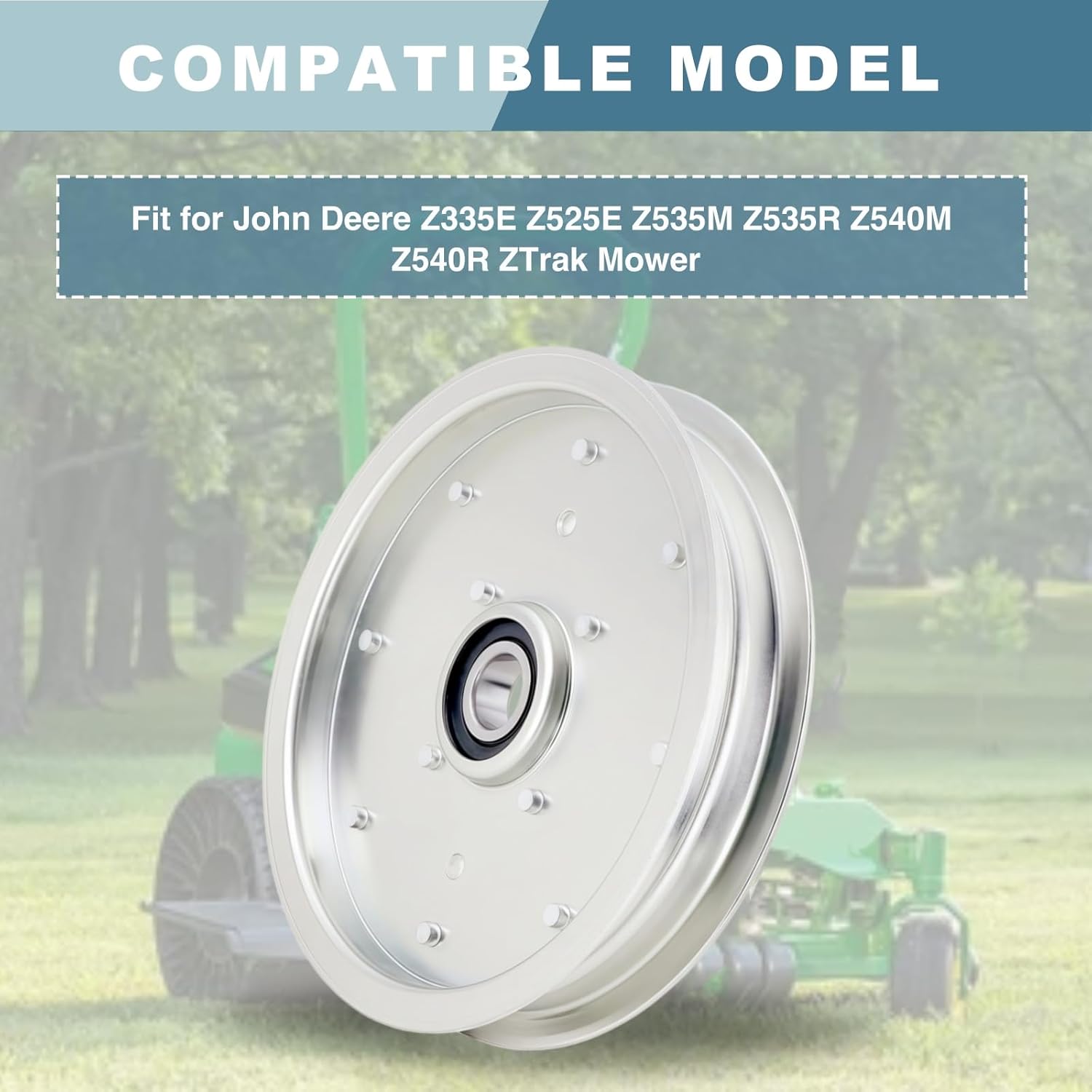 AUC10172 Idler Pulley Fit for John Deere 15959 Z335E Z525E Z535M Z535R Z540M Z540R ZTrak, Lawn Mower Deck Flat Belt Pulley (2 Pc)